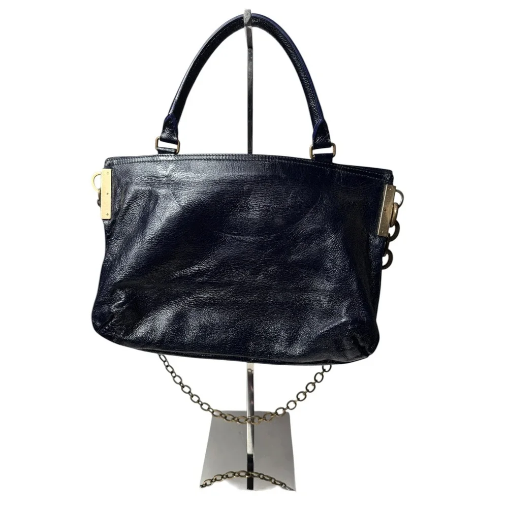 Lanvin Vintage Leather Satchel Bag Chain Detail‎ Navy Blue Medium